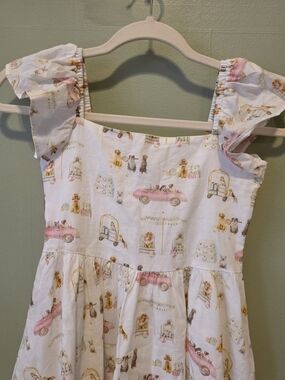 Janie and Jack White Dress with Pink and Gold Dog Print